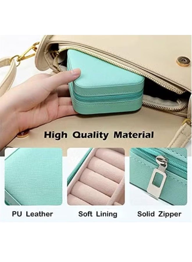 م اكس م صندوق منظم مجوهرات محمول للنساء والفتيات، حقيبة تخزين من طبقتين للقلائد والأقراط والخواتم، حامل مجوهرات سفر مدمج (أخضر) - Image 2